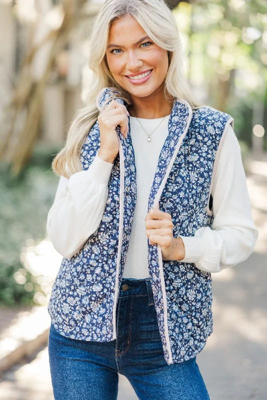 Out On The Town Navy Blue Ditsy Floral Vest