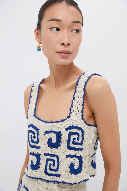 Blue Swirl Crochet Sloane Top