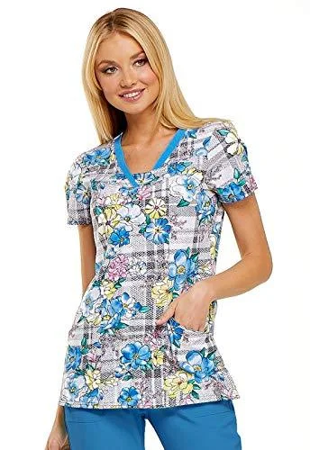 HeartSoul HS600 V-Neck Scrub Top, Plaid About Me Babe