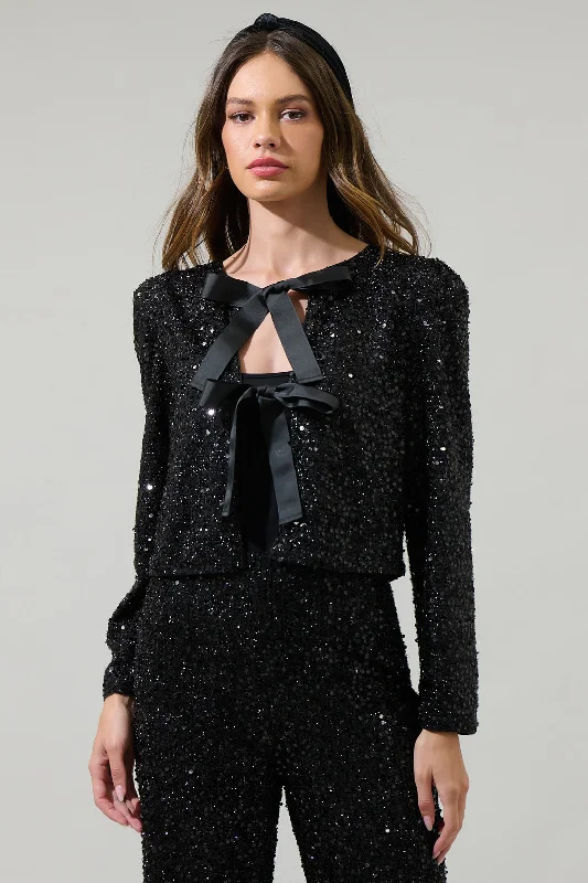 Katy Sequin Bow Tie Cardigan