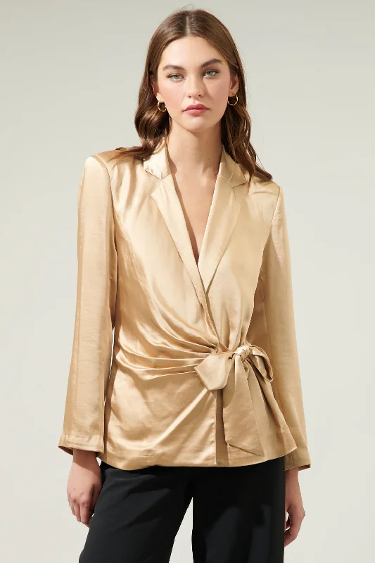 Celine Satin Waist Tie Blazer