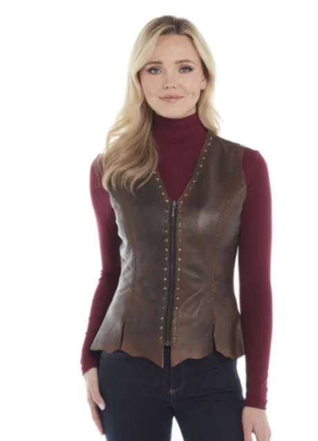 Women's Charlie Vintage Brown Studded Leather Vest