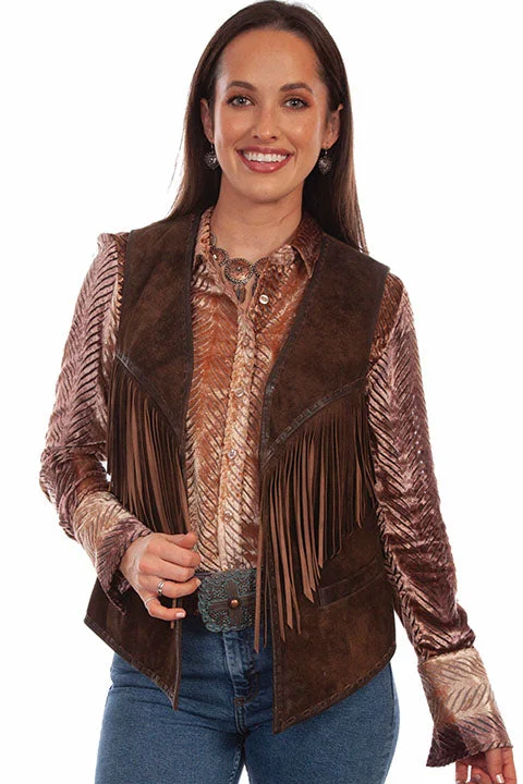 Women's Chocolate Suede Fringe Vest