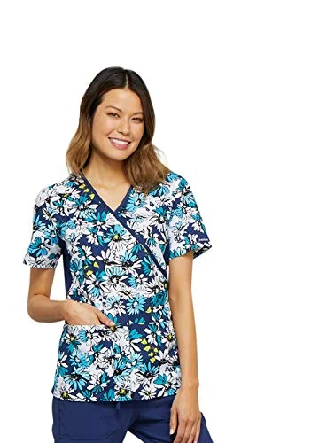 Cherokee CK610 Mock Wrap Knit Panel Scrub Top