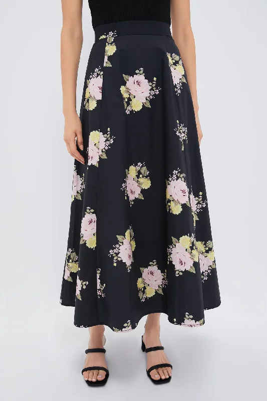 Black Posy Poplin Maxi Skirt