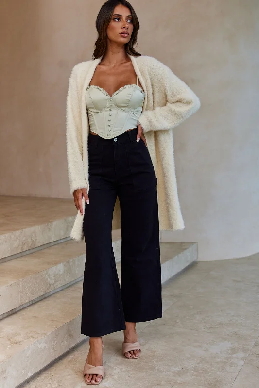 Hold The Phone Long Sleeve Fuzzy Duster Cardigan Cream