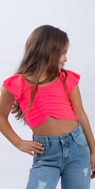 Hot pink Ruched Crop Top