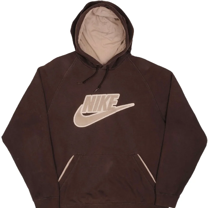 VINTAGE NIKE SPELLOUT SWOOSH BROWN HOODIE SWEATSHIRT LATE 2000S SIZE XL