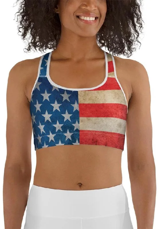 Vintage American Flag Sports Bra