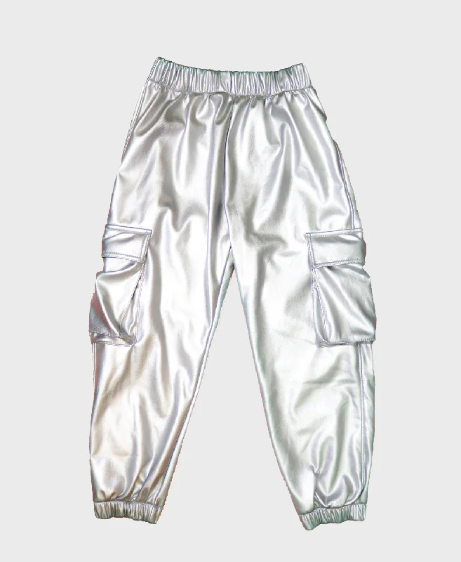 Metallic leather cargo pants