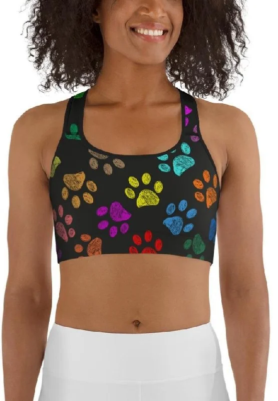 Colorful Paw Pattern Sports Bra