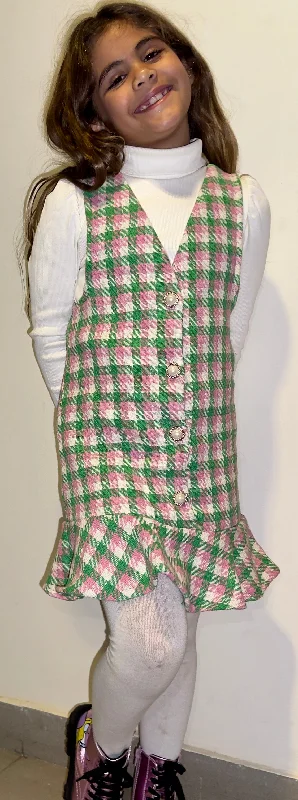 Green/pink tweed dress