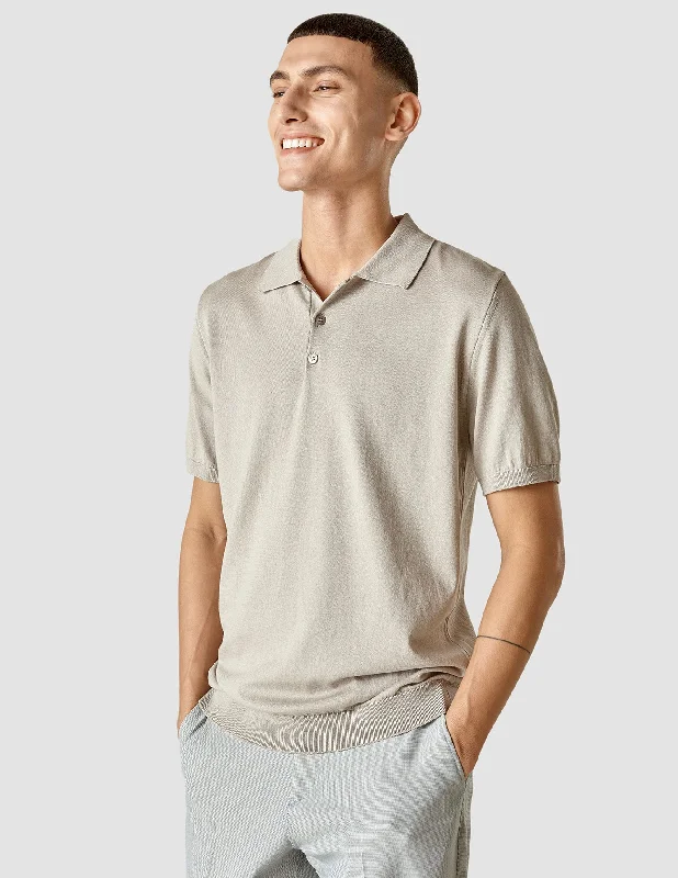 Silk / Cotton Short Sleeve Polo Light Grey