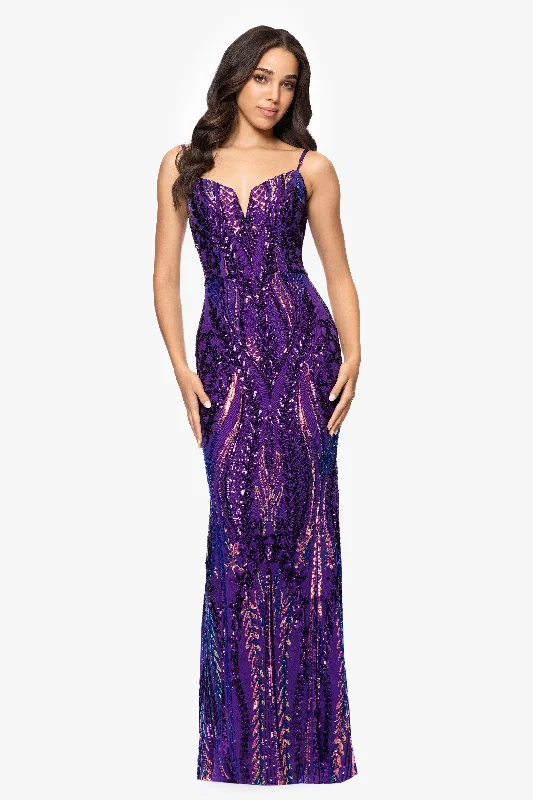 "Julia" Spaghetti Strap Floor Length Sequin Dress