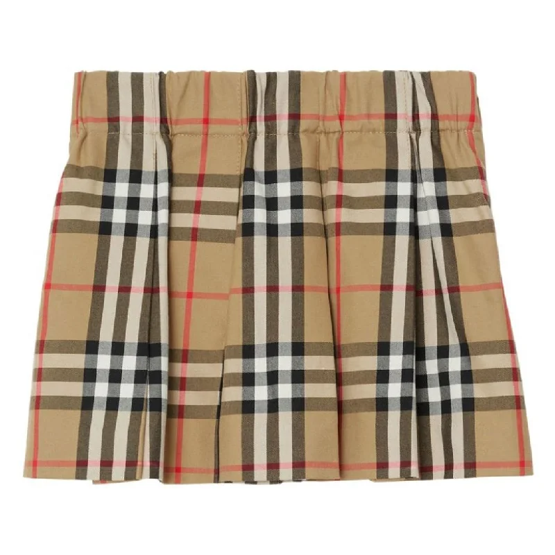 Beige Vintage Check Pleated Skirt