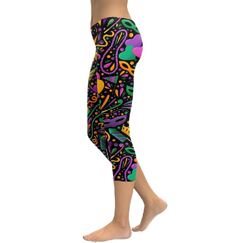 Mardi Gras Masks & Beads Party Capris