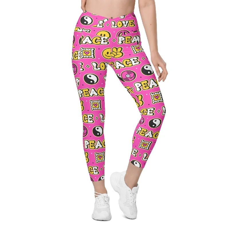 Peace and Love Crossover Leggings With Pockets