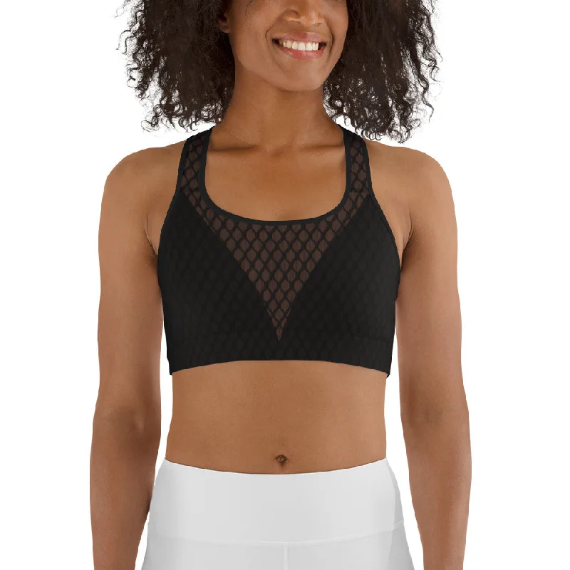 Dark Mesh Print Sports Bra