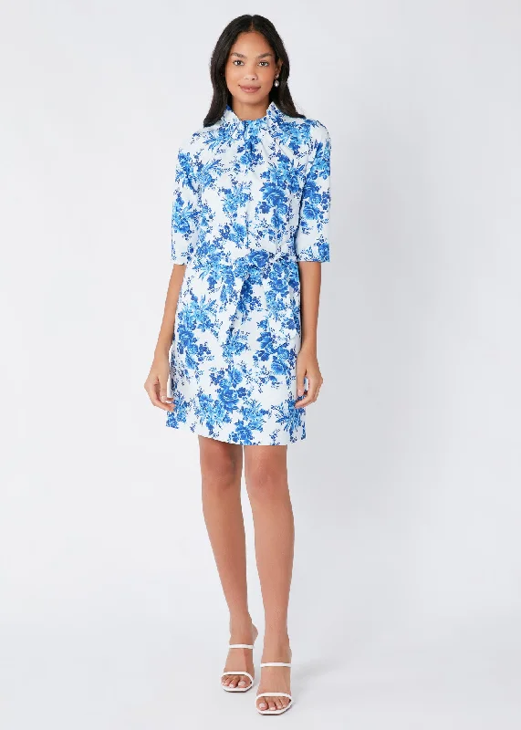 Claudine Ruffle Neck Dress Blue Rose Chintz