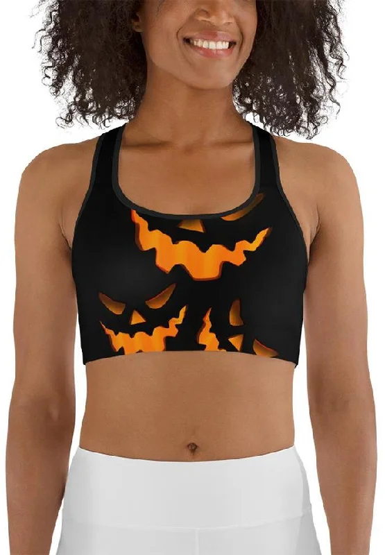 Spooky Pumpkin Halloween Sports Bra