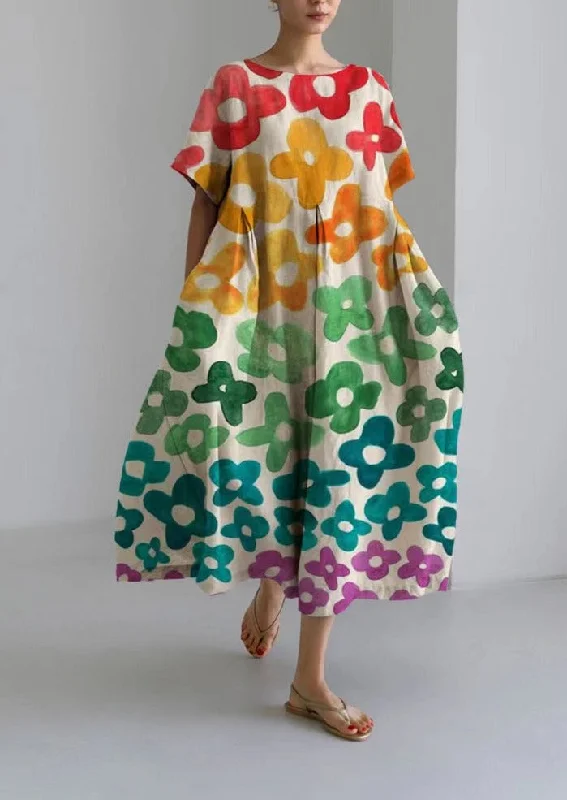 Colorful Floral Dresses Pockets Patchwork Summer