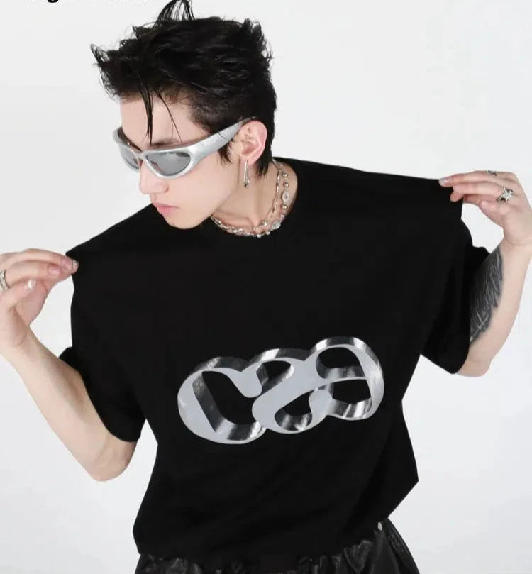 Metal Letter Design Loose Trend T-shirt