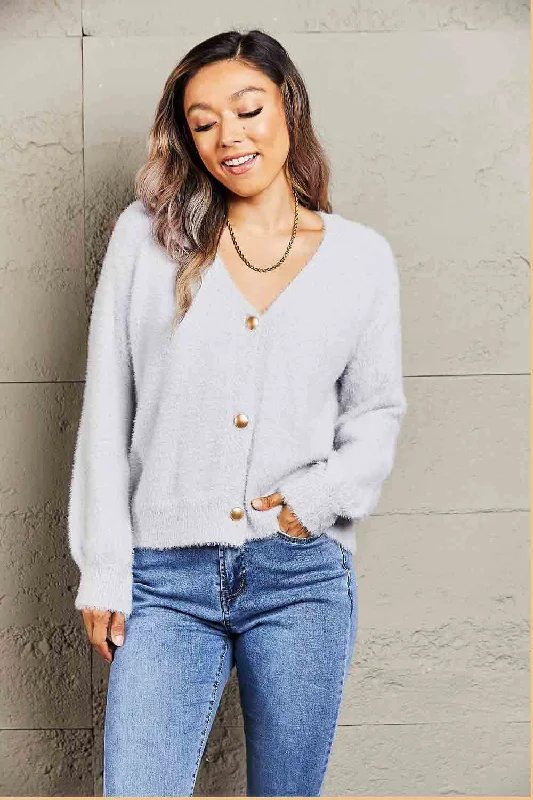 Fuzzy Long Sleeve Button Down Cardigan