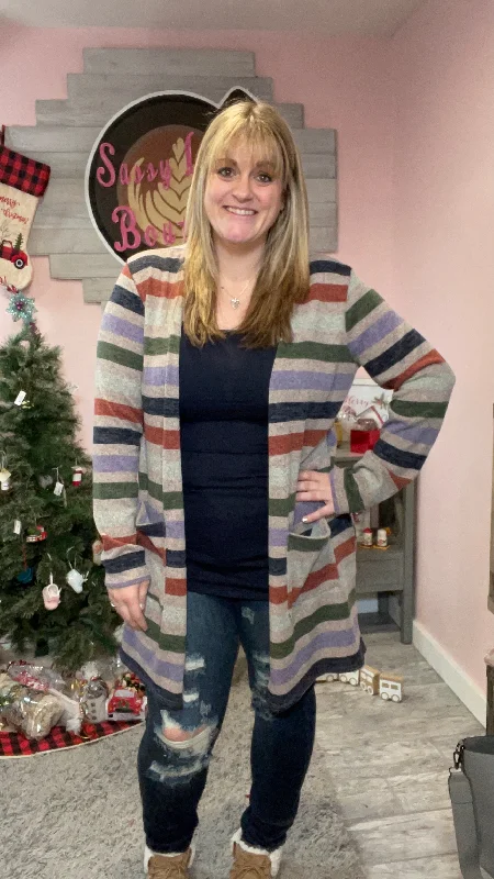 Olive and Purple Striped Cardigan