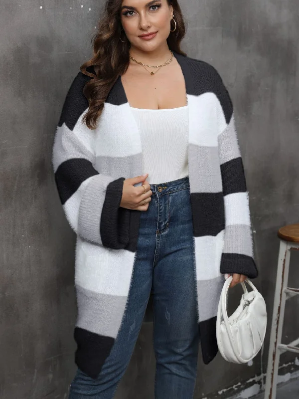 Plus Size Open Front Long Sleeve Cardigan