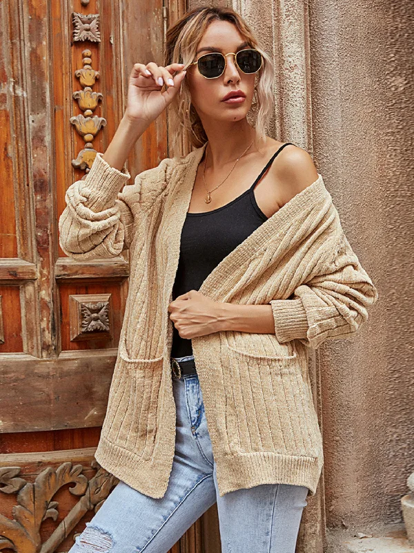 Ribbed Open Front Long Sleeve Cardigan