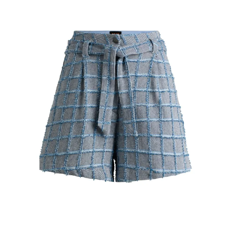 Tweed paperbag shorts with denim check