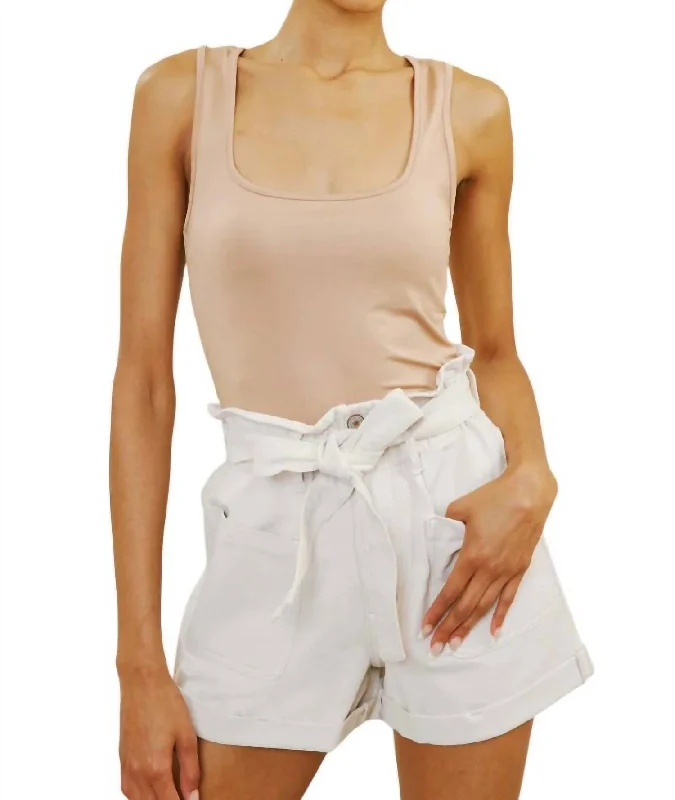 Ultra High Rise Belted Paperbag Shorts In Taupe